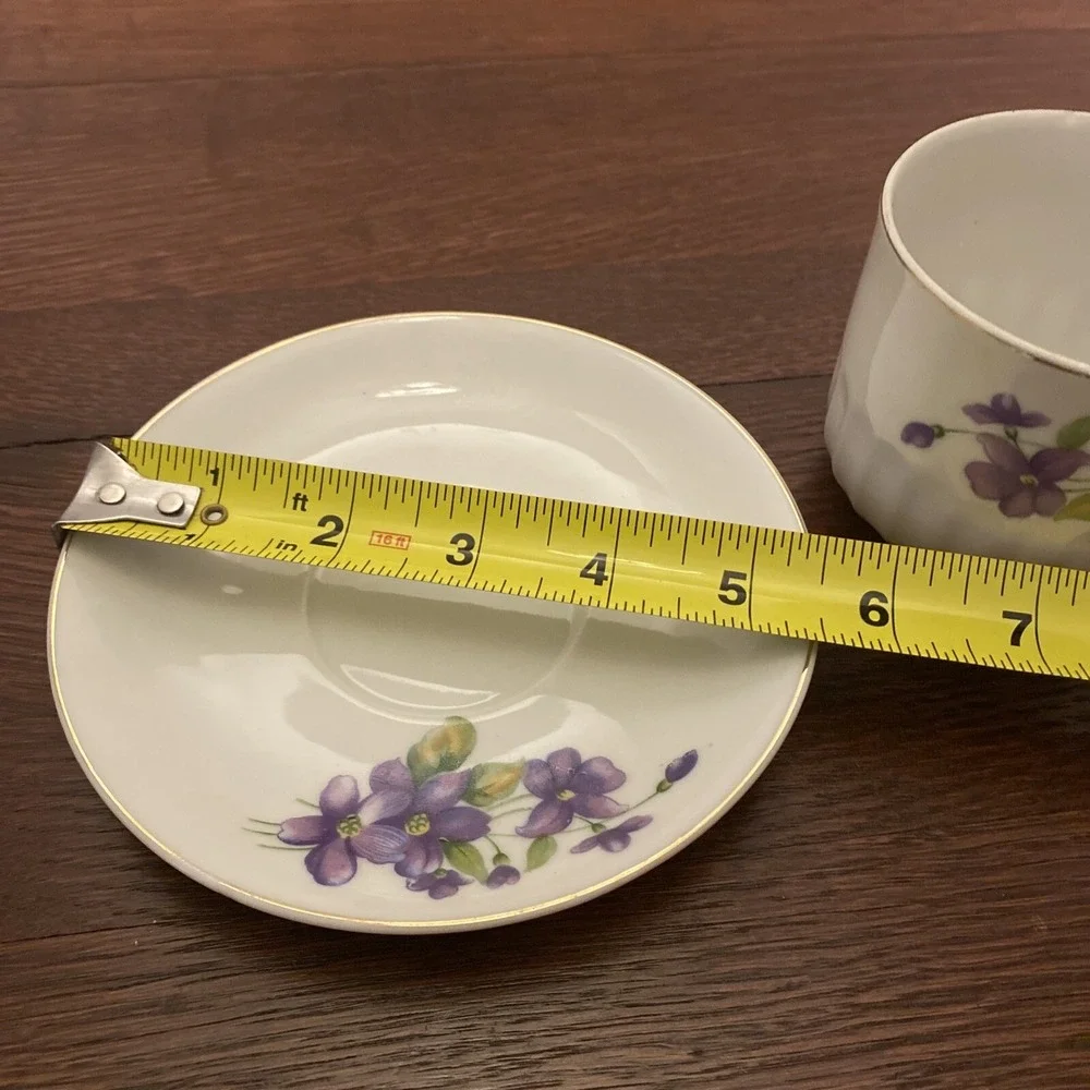 Purple‎ Floral Tea Set Teacup & Saucer Vintage Ceramic Gold Trimmed Japan